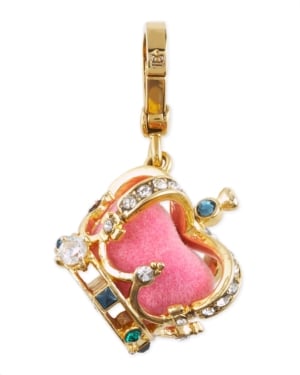 Crown Charm, Pink  Goldtone with pink velvet interior. Multicolor rhinestone accents. Lobster clasp with signature crown logo. Imported. Store Style Number: YJRU3178.  NM Style #: JCF10_Y0ARA  $52.00