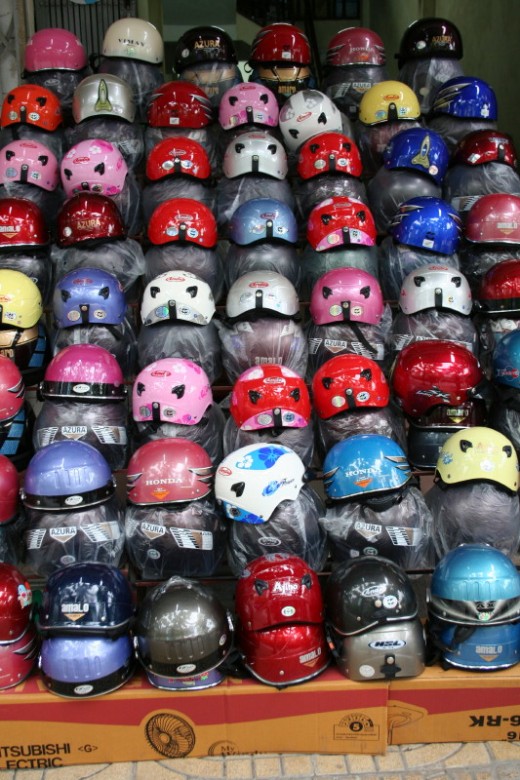 Helmets ready for sale in Ninh Binh town