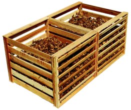 wooden slat-style compost bin