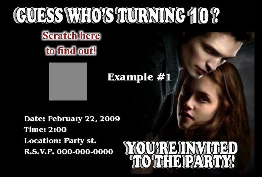 Twilight Scratch Off Party Invitation Sold on Ebay from; PERSONALIZED PARTIES EXPRESS 