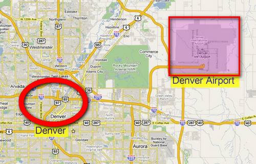 Location of DIA relative to Downtown Denver.