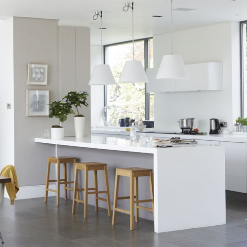 Choosing a Breakfast Bar Design: Breakfast bar stools under the breakfast bar.