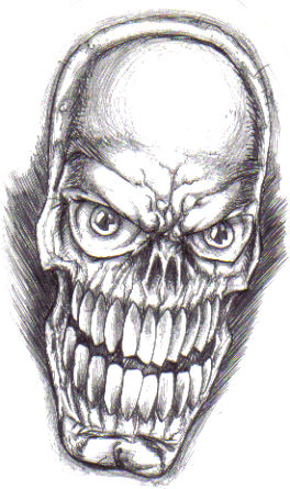 Drawing A Flaming Skull - Skull drawing copyright Wayne Tully 2009.