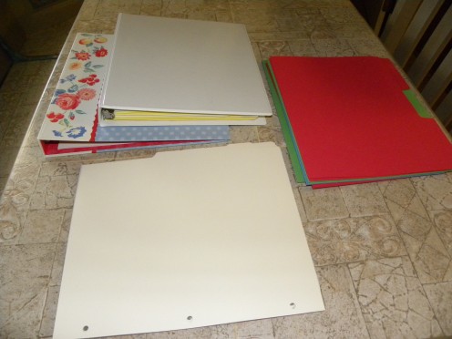 My tools were two 3-ring binder notebooks, dividers for the notebooks, and some bright colored paper folders.