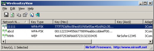 Screenshot of recovered WEP key