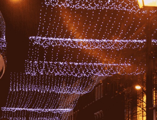 Lights above on the shopping areas