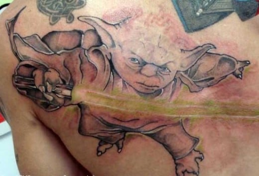 Yoda by Macky and Sheralyn, Electroline Tattoo Studio, High pit road Cramlington)