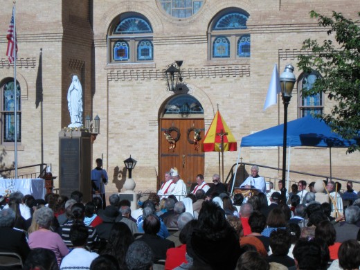 Bishops and priests celebrating Mass in front of the newly designated Basilica of San Albino in Mesilla, NM