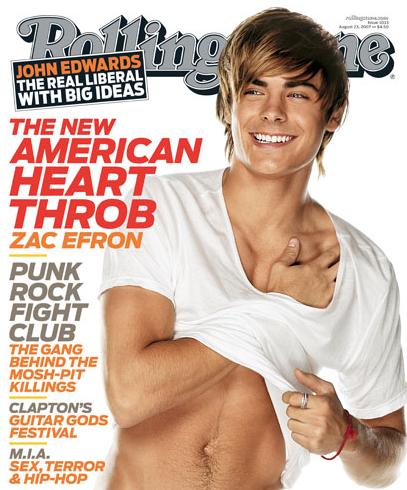Zac Efron on the cover of Rolling Stone in the August 2007 issue. 