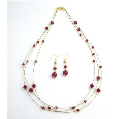 Handcraft Your Jewelry Siam Red Cyrstals AB Siam Red 3 Strand Necklace 