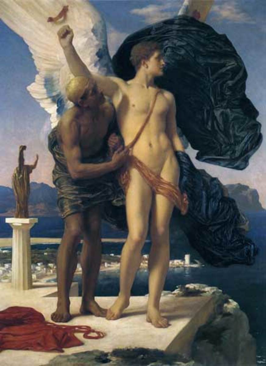 Bu tabloya Daedalus ve Icarus denir. Fredrick Leighton (1830-1896).