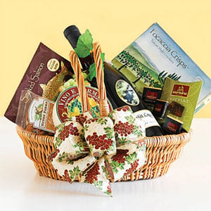 a sample of wine and cheese gift basket pro-gift-baskets.com