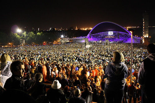 The night version of the Song Festival. The same event in 1988 brought together 300 000 people, 40% of all Estonians living in Estonia, and eventually led to the Estonian re-independence.