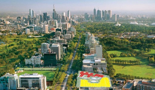 Looking along St.Kilda Road back towards Melbourne