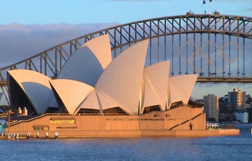 Sydney Opera House with The Sydney Harbor Bridge in the background. 