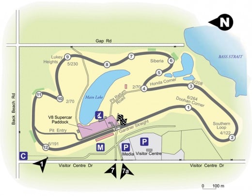 Layout of the Phillip Island Motor Race Track