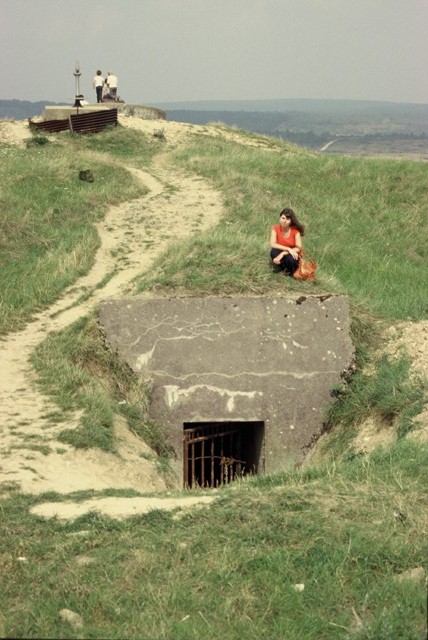 My sister on top of entrance to a trench on Verdun Battlefield