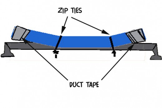 Zip tie the noodles in place as show so that the center will be lower than the ends. This makes the cradle.