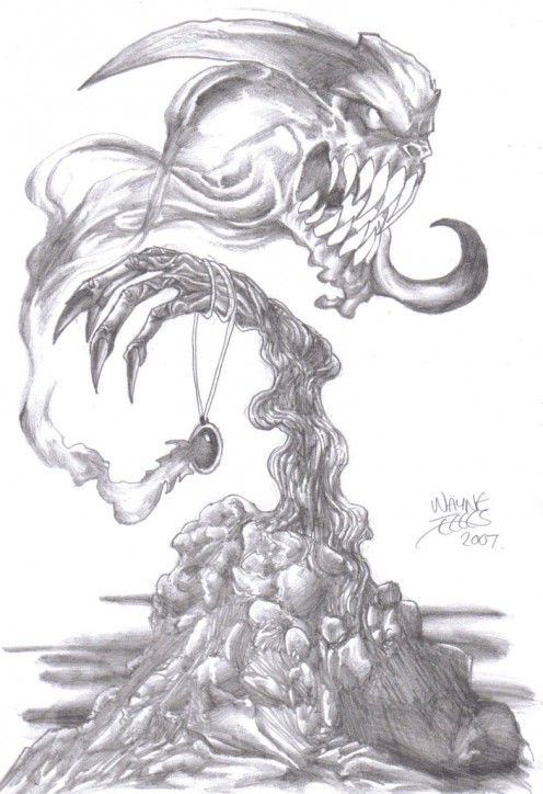 Sketch with a HB pencil of a demonic entity.