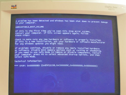 Any attempt to boot resulted in the Blue Screen of Death (BSOD)