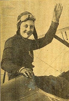 Noted stunt flier, Freddie Lund, was killed in a crash at Lexington, Ky., on Oct. 3. He had promised to participate in the Jersey City Air Show for unemployed. Here's flier who will take his place. . . Mrs. Freddie Lund, his widow. Carry on!