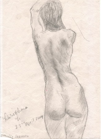 Pencil sketch of woman's back 