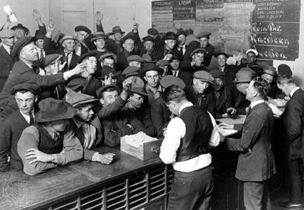 Fighting for work at the job bureau.
