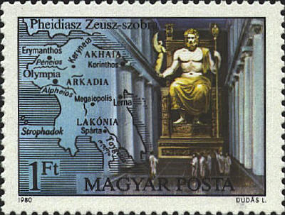 Stamp with the image of Statue of Zeus