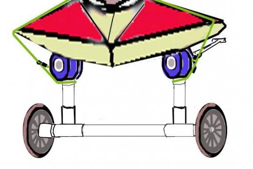 Insert the long handle into the cart. Set the kayak upright on the hull pads and wrap a bungee cord over the kayak to secure it in place and pull the long handle. Roll it down to the lake.
