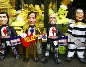 Dolls to be burnt on the 31st december.  They represent Peruvian politicians and personalities. 