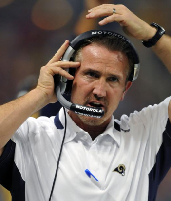 St. Louis Rams head coach Steve Spagnuolo stands on the sidelines during the first quarter of an NFL football game against the Arizona Cardinals Sunday, Nov. 22, 2009, in St. Louis. (AP Photo/Jeff Curry)