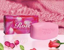 Mysore Rose Soap.The dew drop freshness of just plucked roses captured in soap form, to give a feeling of a shower with rose petals. Ingredients:- Super max grade talc, Titanium Dioxide, Tetra sodium, Rose Perfume, Cos 