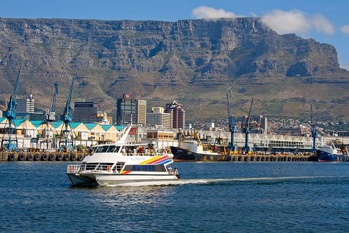 Robben Island Ferry with Majestic Table Mountain in the background. 