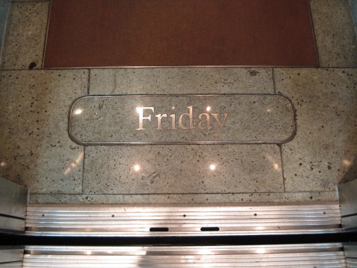 Since it is easy to lose track of time in the relaxed environment, all of the elevators have a removable plate in the floor in which the current day of the week is displayed.