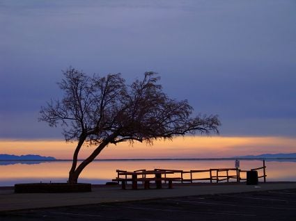 Dawn splits the horizon over Bonnieville Salt Flats