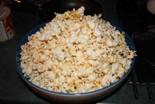 Stove Popped is my personal preference. Here is the popcorn before we coat it with delicious sugar!
