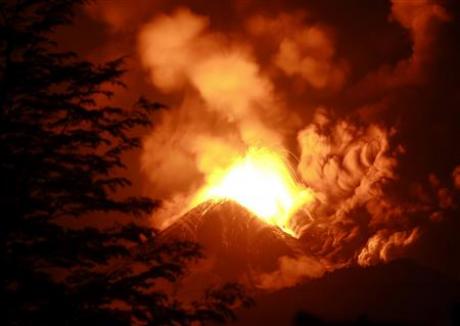 Chile's Llaima volcano belched ash 4 miles into the sky toward neighbouring Argentina.