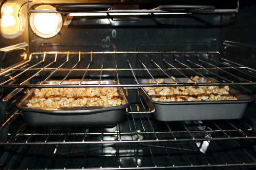 Popcorn baking in the oven.