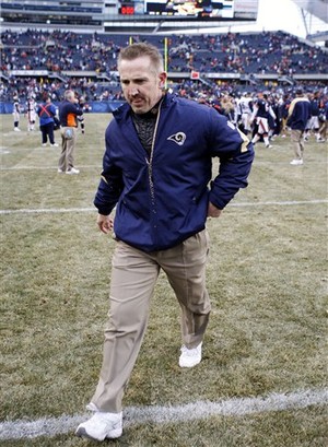 Steve Spagnuolo walks off the field following a 17-9 loss to the Chicago Bears. AP Photo/Nam Y. Huh
