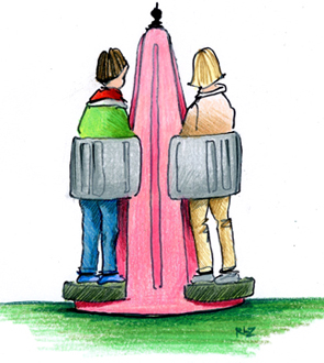 Believe it or not: a stand-up open-air pissoir for women, in fashionable pink and gray, developed by the Dutch
