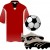 Red soccer shirt, ball and shoes clip art