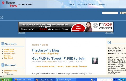 Here's a screenshot of bloggerparty.  It has a large community that supports it's members.  It's design is limited, but it's a good place to start blogging.  