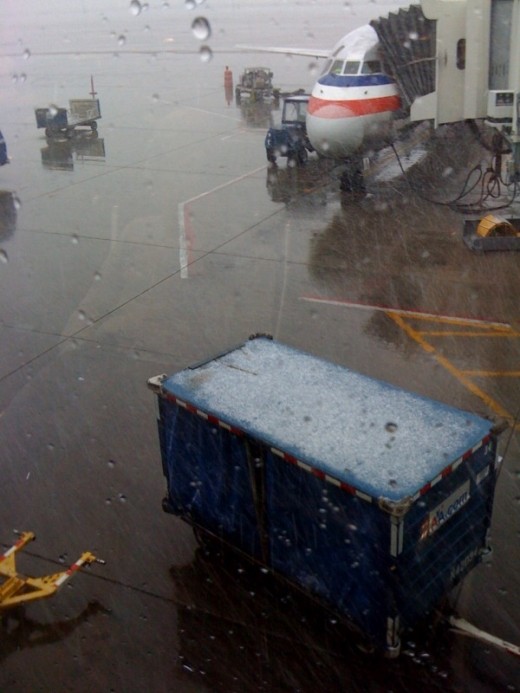 The snow outside the airport terminal.
