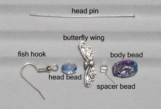 Lay out your earring pieces as selected. (For simplicity I have only laid out one side)