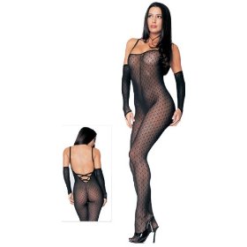Fishnet body stocking with lace detail