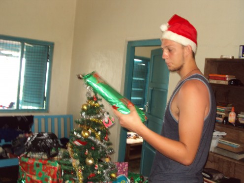 Tony acting as Santa's little helper on Christmas Day