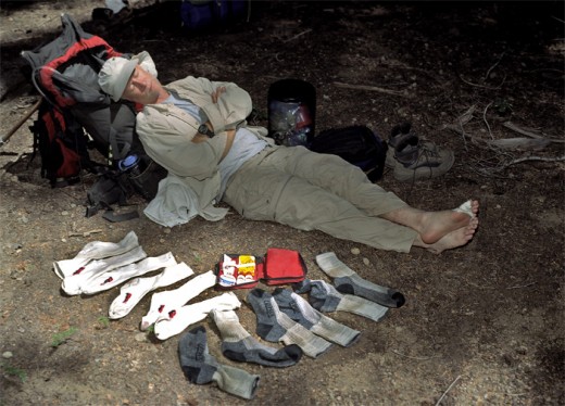 Bill takes a rest while his socks dry in the sunshine.