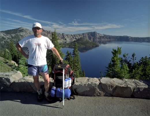 Jondolar poses in front of Crater Lake.