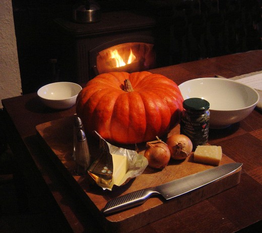 Ingredients for this pumpkin soup with Parmesan cheese