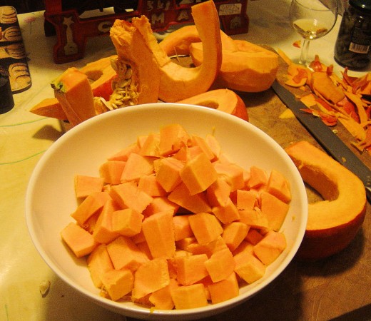Chop the pumpkin into cubes